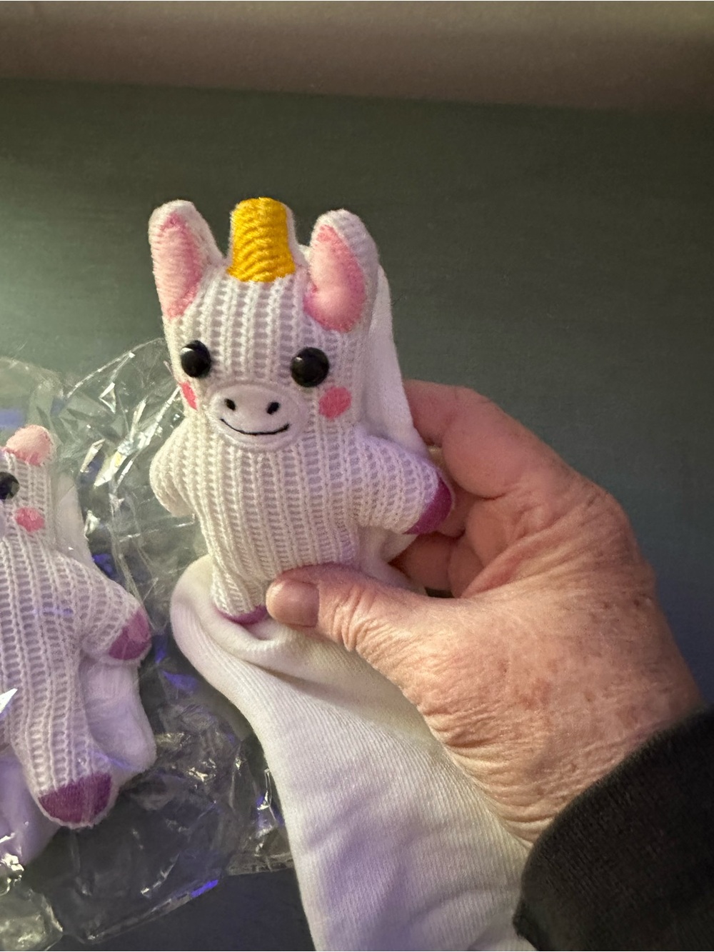White Knit Unicorn SOCKS with stuffed Plush unicorn on socks